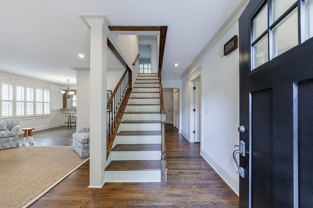 2668 Jefferson Ter, East Point, GA 30344 - entryway with a chandelier, stairway, wood finished floors, recessed lighting, and baseboards