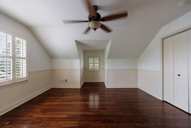 2668 Jefferson Ter, East Point, GA 30344 - bonus room featuring wood finished floors, wainscoting, ceiling fan, and vaulted ceiling