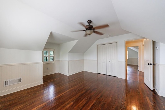 2668 Jefferson Ter, East Point, GA 30344 - bonus room featuring a wainscoted wall, wood finished floors, ceiling fan, and lofted ceiling
