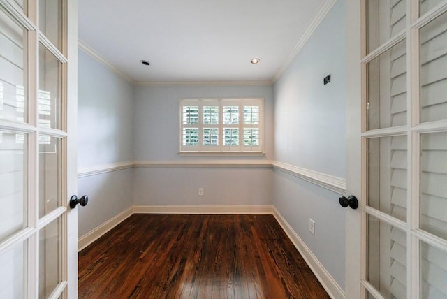 2668 Jefferson Ter, East Point, GA 30344 - unfurnished room featuring dark wood-style flooring, french doors, crown molding, and baseboards