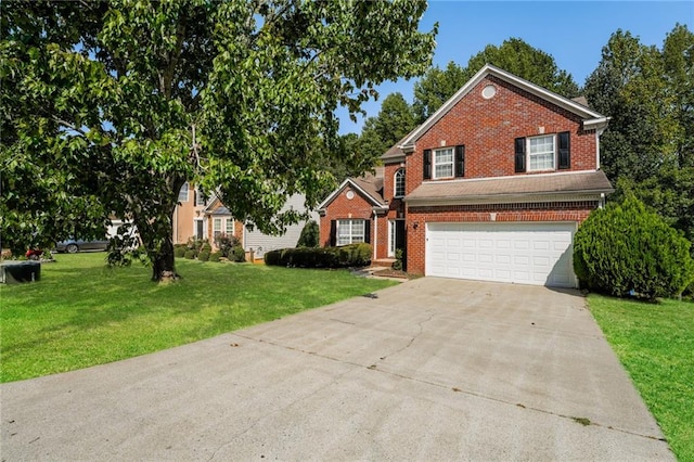 view of front facade featuring a front lawn and a garage