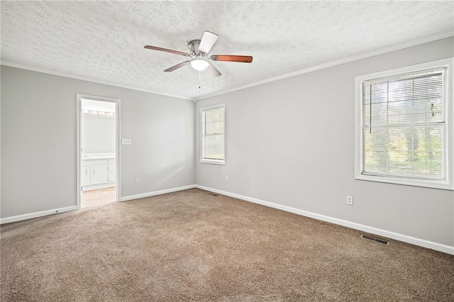 94 Park Ave W, Dallas, GA 30157 - empty room with ceiling fan, carpet floors, a textured ceiling, and crown molding