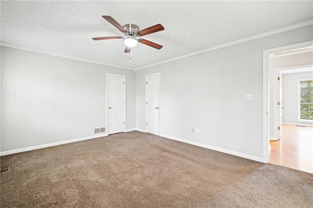 94 Park Ave W, Dallas, GA 30157 - spare room with carpet, a ceiling fan, crown molding, and a textured ceiling
