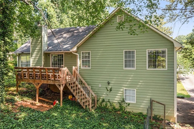 94 Park Ave W, Dallas, GA 30157 - rear view of property with a chimney, a wooden deck, and stairs