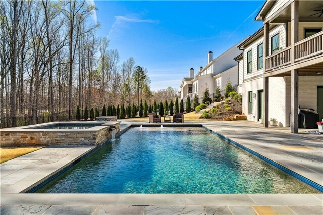109 Owens Mill Pl, Canton, GA 30115 - back of house with a shingled roof, a fire pit, a fenced backyard, a patio, and stairs