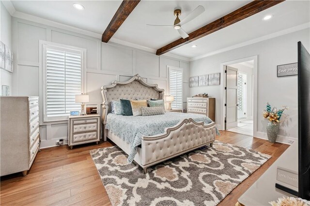 109 Owens Mill Pl, Canton, GA 30115 - bedroom with ornamental molding, stacked washer / dryer, wood finished floors, and beamed ceiling