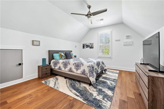 109 Owens Mill Pl, Canton, GA 30115 - bedroom with recessed lighting, vaulted ceiling, visible vents, wood finished floors, and ceiling fan