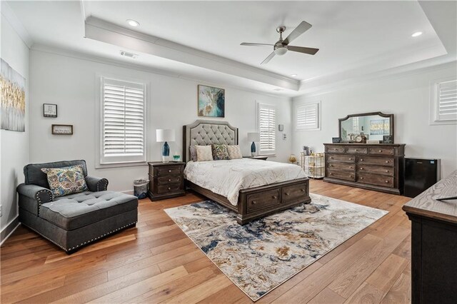 109 Owens Mill Pl, Canton, GA 30115 - bedroom with recessed lighting, a raised ceiling, wood finished floors, visible vents, and crown molding