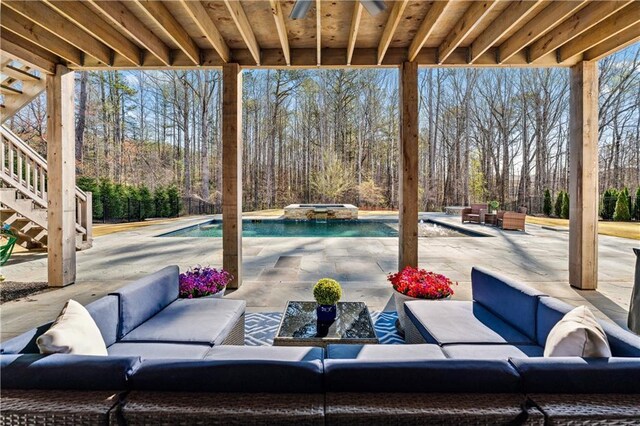 109 Owens Mill Pl, Canton, GA 30115 - view of swimming pool with fence, a patio, and a pool with connected hot tub