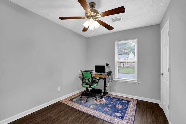 5461 Forest Path Ct, Stone Mountain, GA 30088 - office space with wood finished floors, a ceiling fan, a textured ceiling, and baseboards