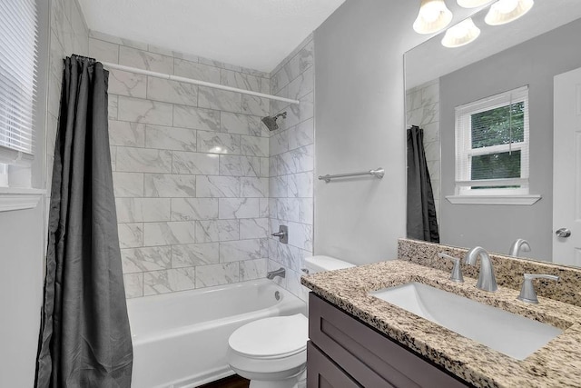 5461 Forest Path Ct, Stone Mountain, GA 30088 - bathroom with toilet, vanity, and shower / bath combination with curtain