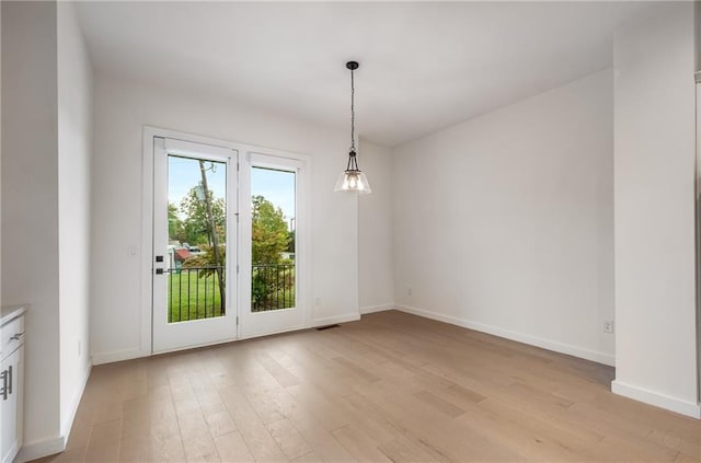 interior space with light hardwood / wood-style floors