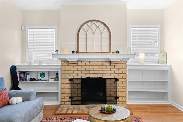 living room featuring a fireplace and hardwood / wood-style flooring