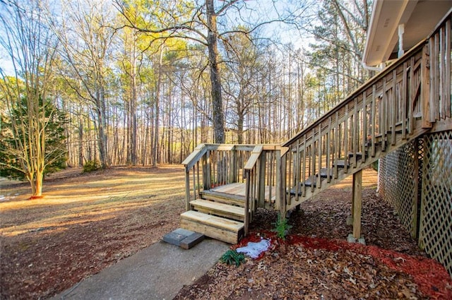 view of yard featuring a wooden deck