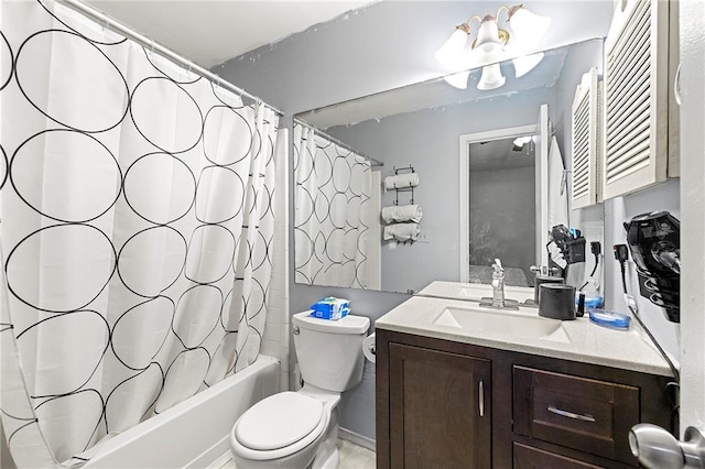 full bathroom with vanity, toilet, and shower / bath combo with shower curtain