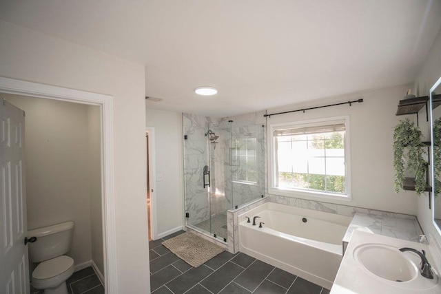 2019 Chelton Way SE, Smyrna, GA 30080 - full bathroom with a shower stall, tile patterned floors, toilet, a sink, and a bath