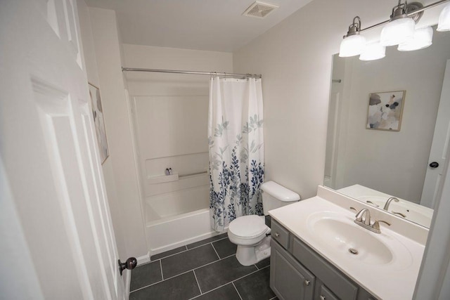 2019 Chelton Way SE, Smyrna, GA 30080 - full bathroom featuring toilet, visible vents, shower / tub combo with curtain, tile patterned flooring, and vanity