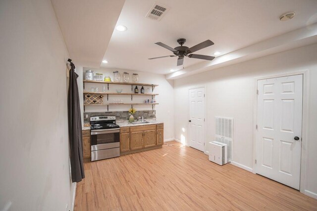 2019 Chelton Way SE, Smyrna, GA 30080 - kitchen featuring open shelves, a sink, stainless steel range with electric stovetop, visible vents, and recessed lighting