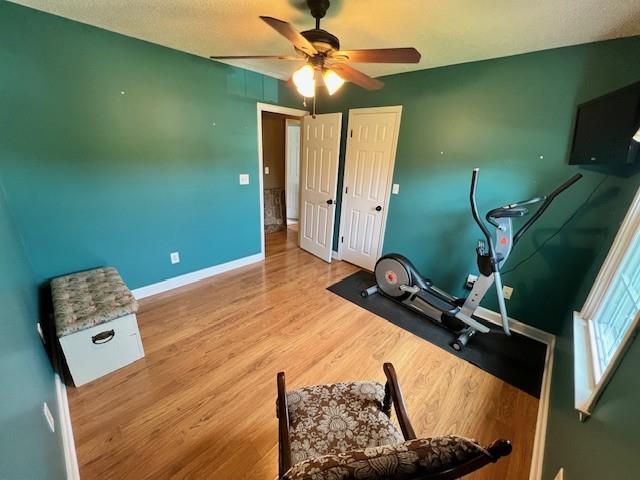 19 Magnolia Ct NE, Rydal, GA 30171 - workout area featuring ceiling fan, baseboards, and wood finished floors