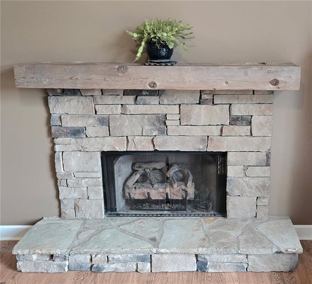 19 Magnolia Ct NE, Rydal, GA 30171 - detailed view of a stone fireplace, baseboards, and wood finished floors