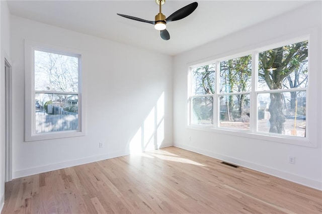 3395 Lee St, East Point, GA 30344 - spare room featuring baseboards, visible vents, light wood finished floors, and ceiling fan