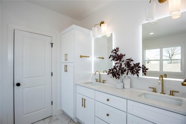 3395 Lee St, East Point, GA 30344 - bathroom featuring double vanity, marble finish floor, and a sink