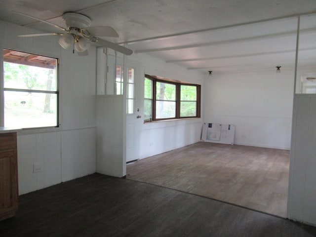 1779 New Bridge Rd, Cleveland, GA 30528 - unfurnished room with a ceiling fan, dark wood-style flooring, and beam ceiling