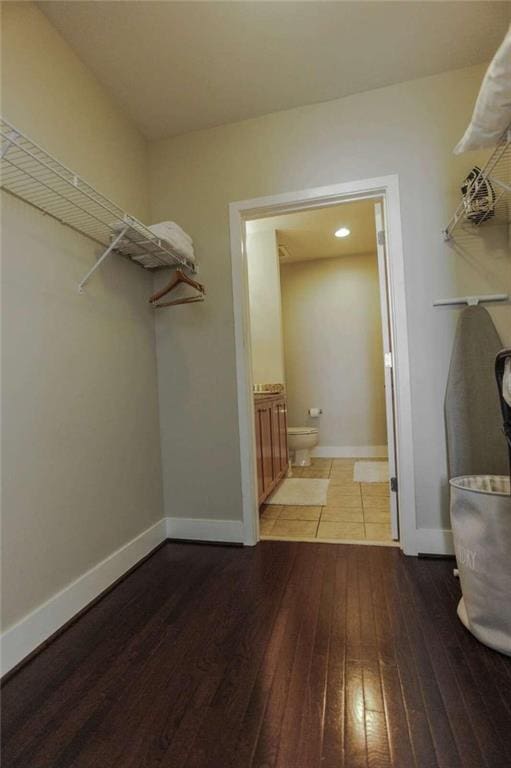 walk in closet featuring wood-type flooring