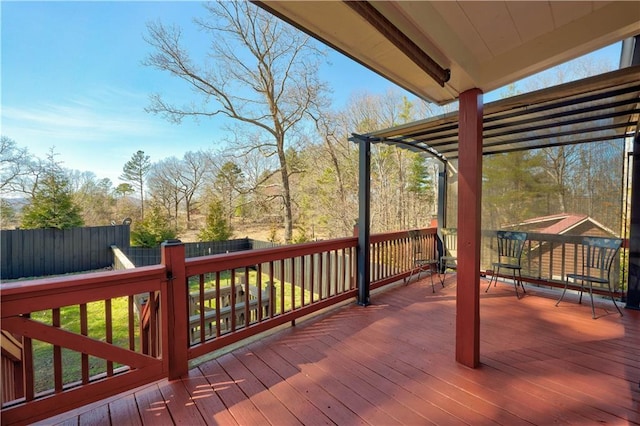 deck featuring a fenced backyard