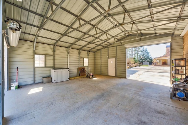 garage with metal wall