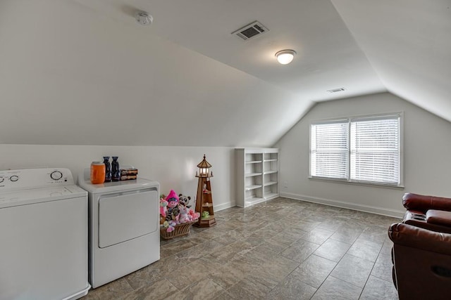 interior space with washing machine and dryer and built in features