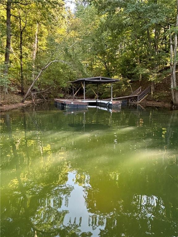 view of dock with a water view