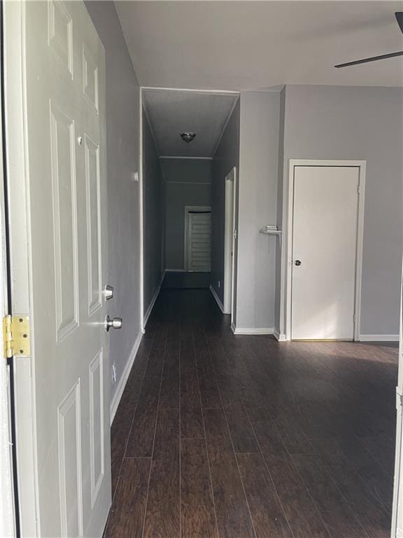 hall with dark hardwood / wood-style flooring