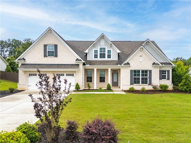840 Champagne Ln, Hoschton, GA 30548 - view of front of home with concrete driveway, an attached garage, roof with shingles, and a porch