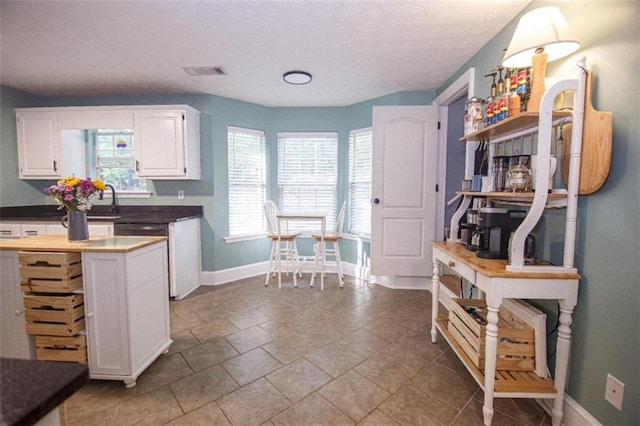 kitchen featuring sink, white cabinets, and a textured ceiling