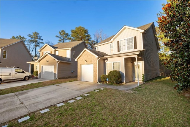 traditional-style house with a garage, driveway, and a front yard