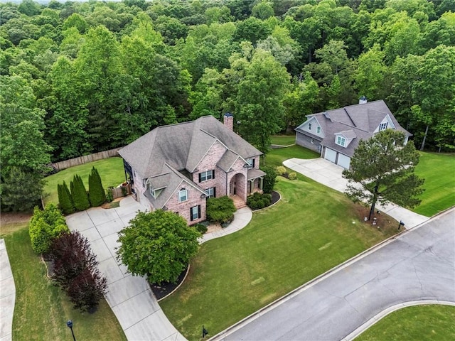 view from above of property featuring a forest