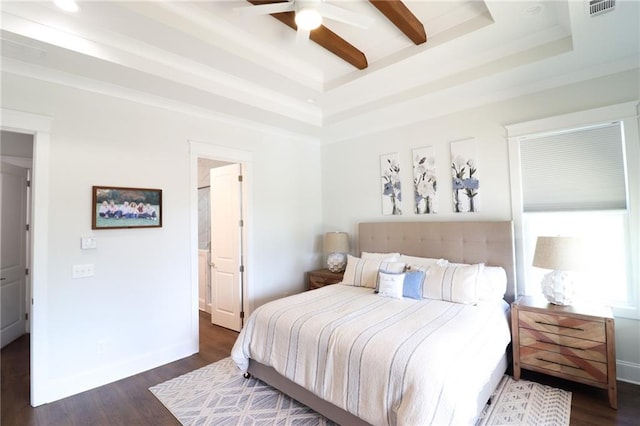 50 Quiet Cove Way, Monticello, GA 31064 - bedroom featuring a raised ceiling, dark wood finished floors, baseboards, and ceiling fan