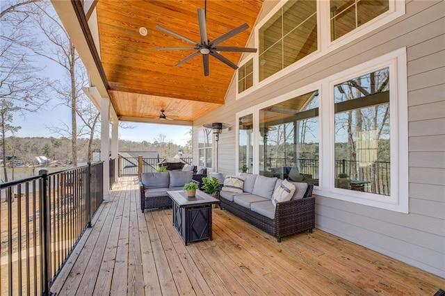 50 Quiet Cove Way, Monticello, GA 31064 - wooden deck featuring an outdoor living space and ceiling fan