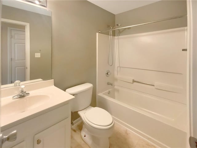 full bathroom with vanity, tile patterned flooring, shower / tub combination, and toilet