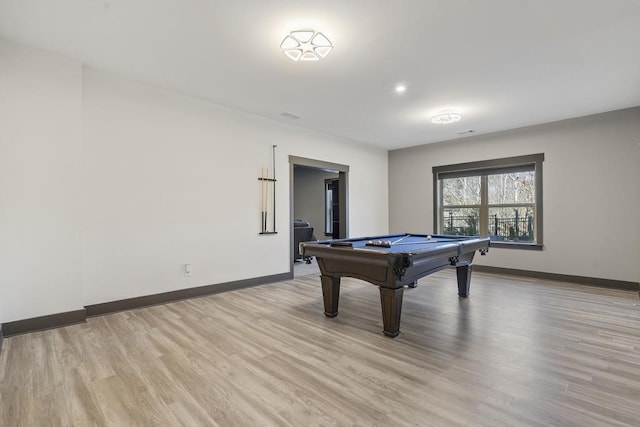 game room featuring light hardwood / wood-style floors and pool table