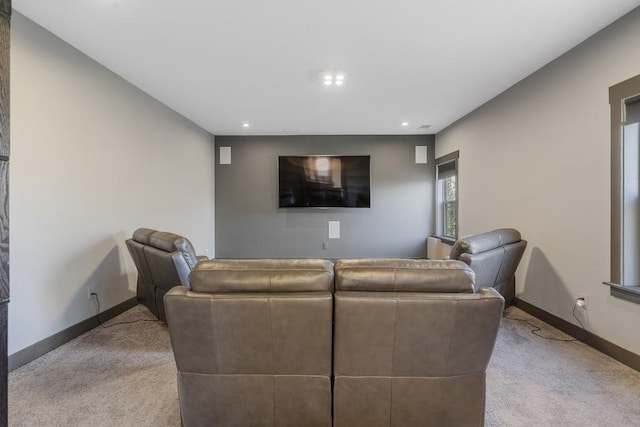 living room featuring light carpet