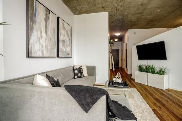 living room with dark hardwood / wood-style floors