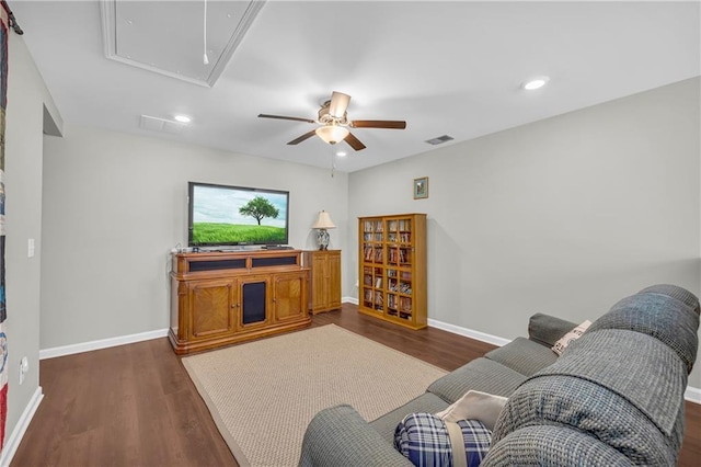 2735 Kimblewick Ct, Cumming, GA 30040 - living area featuring attic access, visible vents, dark wood finished floors, and baseboards