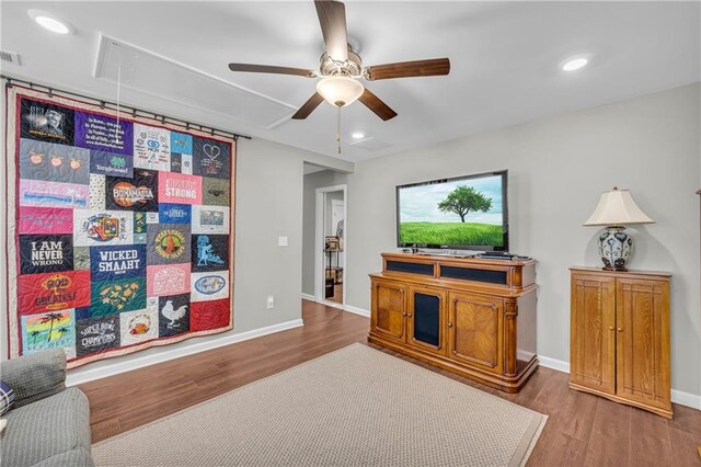 2735 Kimblewick Ct, Cumming, GA 30040 - living room with attic access, visible vents, baseboards, wood finished floors, and recessed lighting
