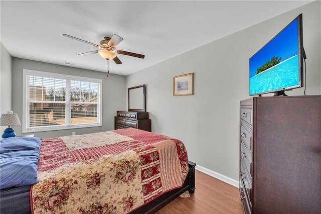 2735 Kimblewick Ct, Cumming, GA 30040 - bedroom featuring visible vents, baseboards, ceiling fan, and wood finished floors