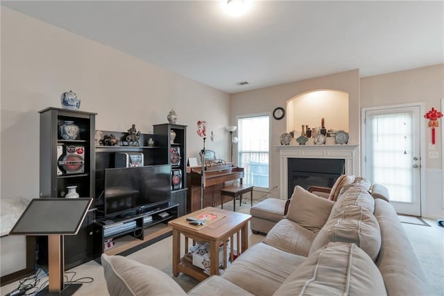 3829 Thayer Trce, Duluth, GA 30096 - carpeted living area with a glass covered fireplace