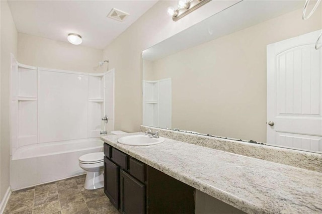 full bathroom featuring vanity, toilet, and shower / bathtub combination