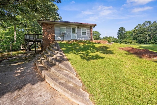 6674 Cowan Mill Rd, Winston, GA 30187 - view of front facade featuring a wooden deck, a front lawn, and stairway
