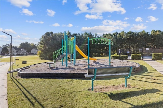 view of playground featuring a yard